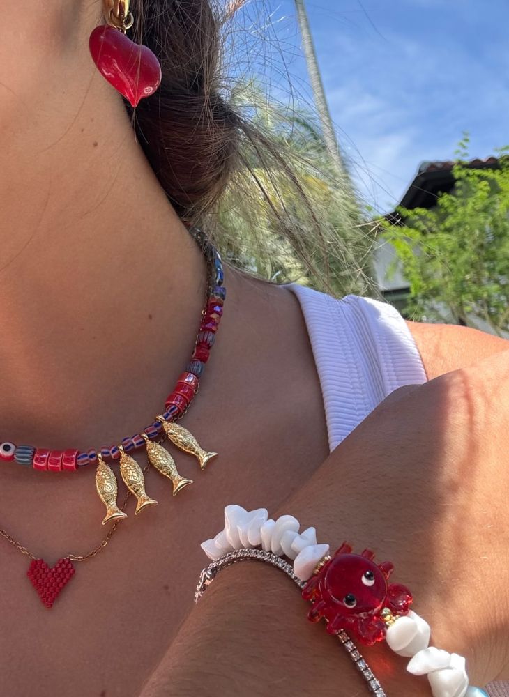 Blue & Red Fish Necklace