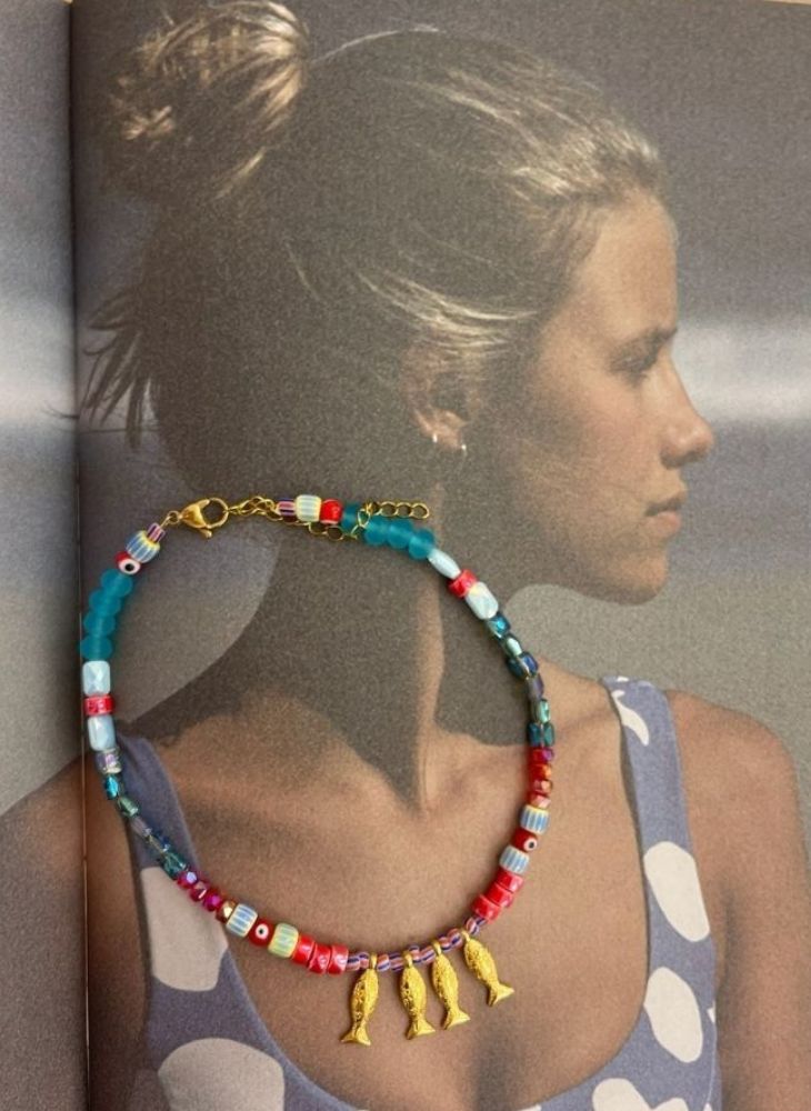 Blue & Red Fish Necklace