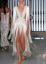 All-Over Plunging Fringe Dress