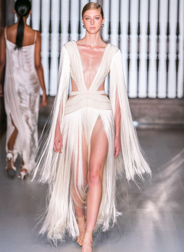 All-Over Plunging Fringe Dress