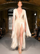 All-Over Plunging Fringe Dress